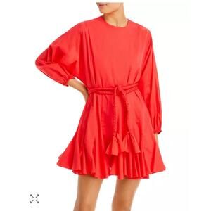 Rhode Ella Braided Belt Dress Women Medium Red Fit Flare Mini Holiday Party